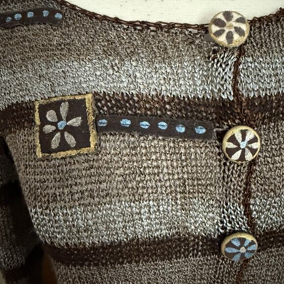 Double U Design Israel Cardigan Sweater Sz L Art to Wear Unique Buttons Silky - Picture 2 of 12